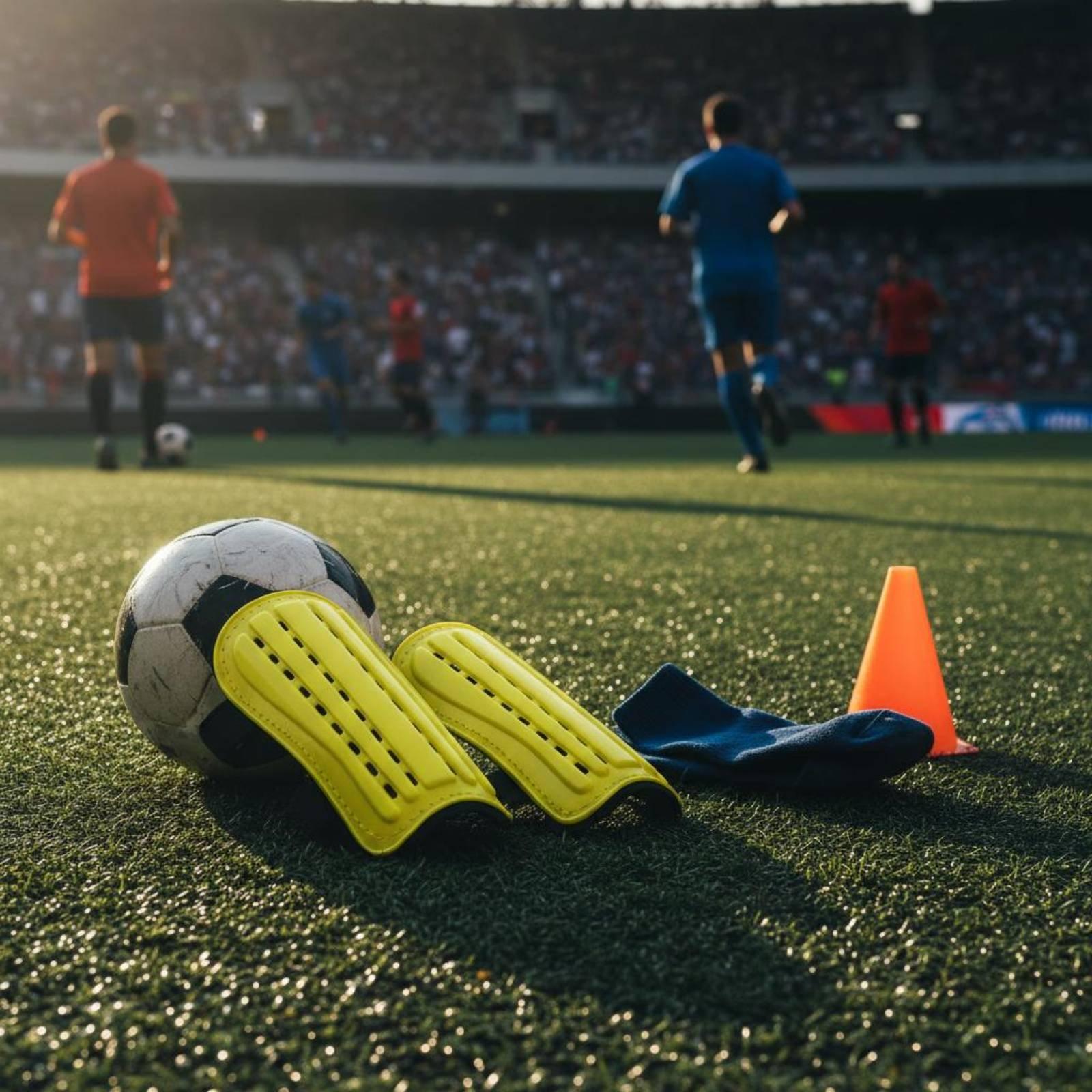 Sports Equipment Training - サッカーシンガード、固定ストラップ付き、大人用フットボールシンガード、トレーニングと試合用の保護スポーツ用品