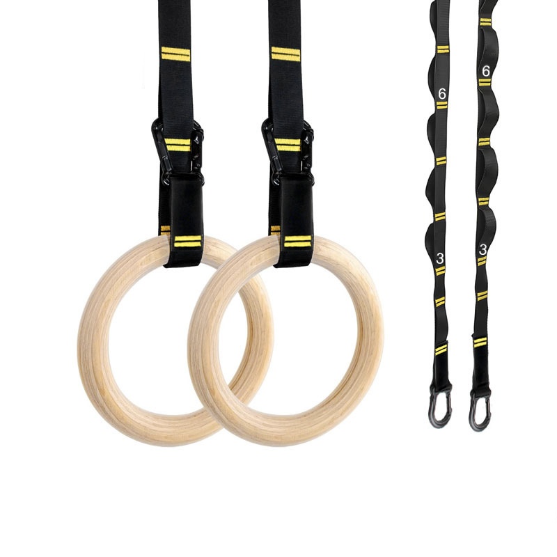 Sports Equipment List - 28mm 32mm プルアップ体操リング 吊り下げ式滑り止め木製リング 調節可能なストラップ付き ホームフィットネス用